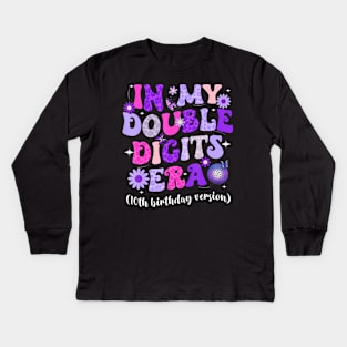 In My Double Digits Era Retro 10 Year Old 10th Birthday Girl Kids Long Sleeve T-Shirt